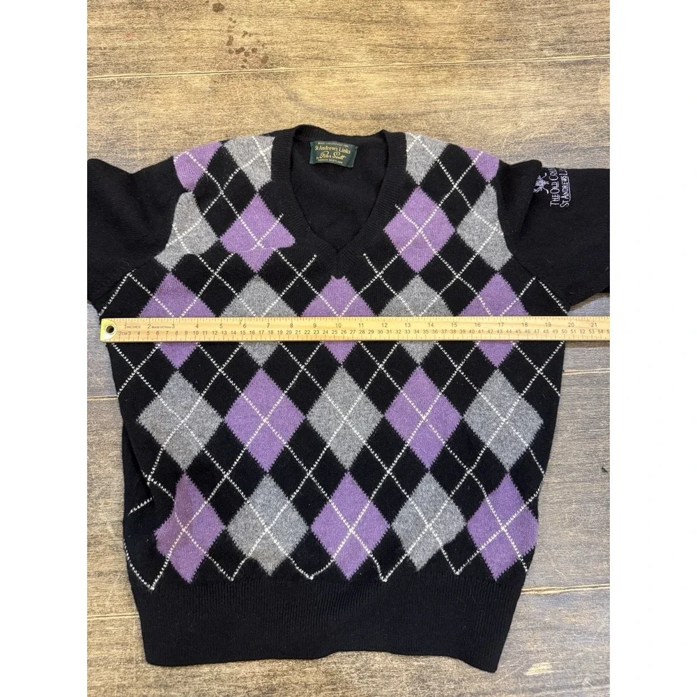 Peter Scott Sweater Pure New Wool Scotland Old Course St. Andrew's Argyle V Neck